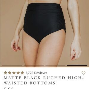Albion Matte Black Ruched High-Waisted Bikini Bottoms